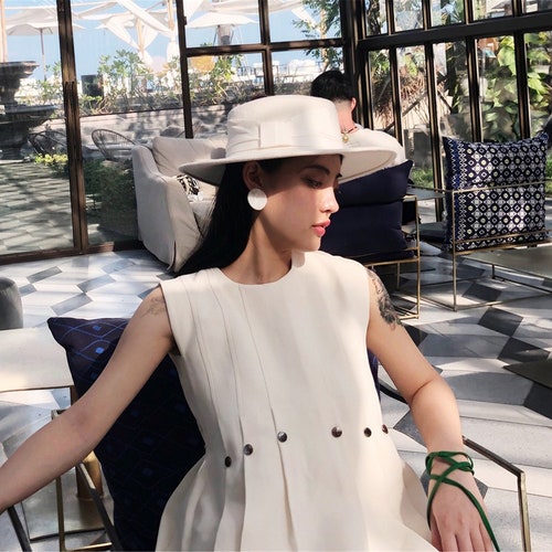 White Straw Canotier Boater Hat Ribbon 