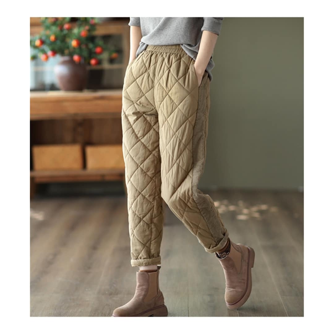 Pantalon Chaud En Coton Pour Femme, Léger, Rembourré, Matelassé