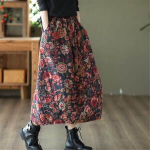 Winter Warm Skirts Padded Midi Skirts Quilted Skirts for Women Flower ...