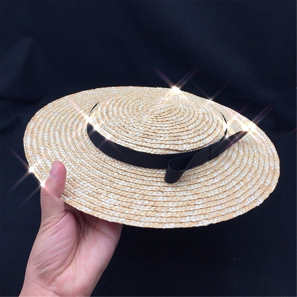 Flat Top Skimmer Shallow Boater Straw Hat Kentucky Derby Hat Etsy