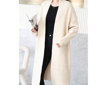 Winter Thick Long Cardigan Coat Crochet Women , Mid Length Duster Oversize,Double Knitted Sweater Jacket