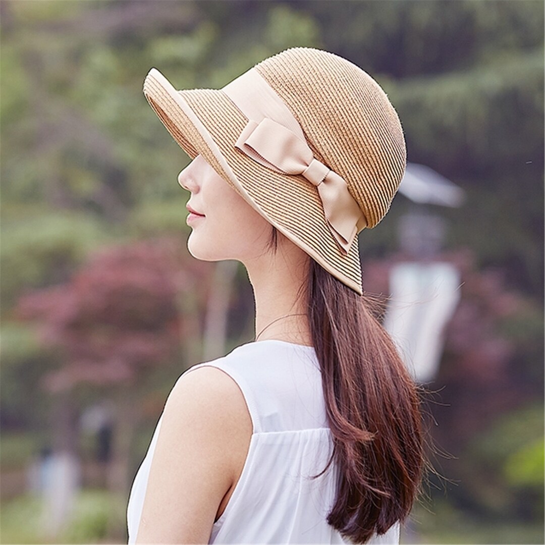 Stro cloche hoed dames opvouwbare stro zonnehoed met strik - Etsy België