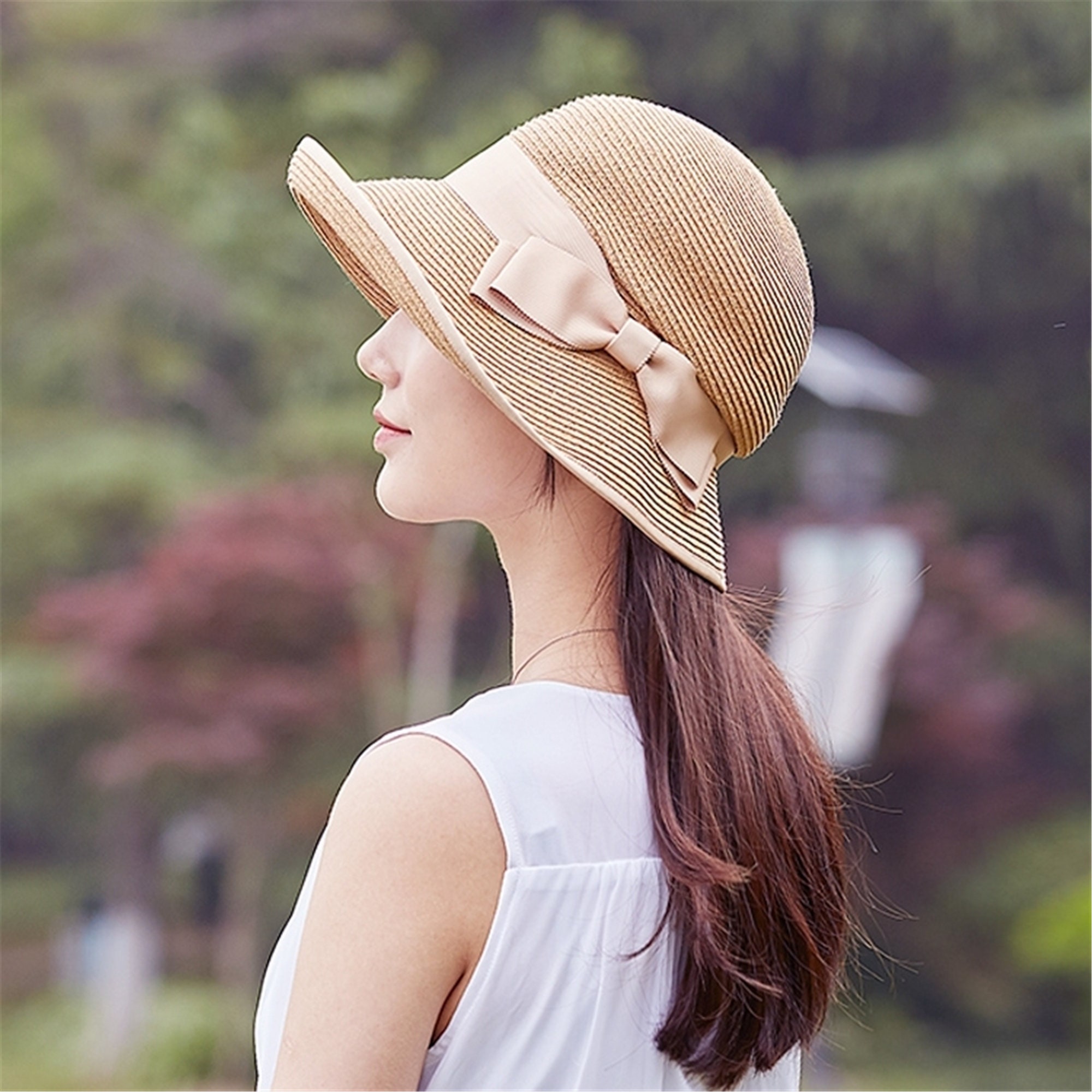 Straw Cloche Hat Women Packable Straw Sun Hat With Bow Etsy