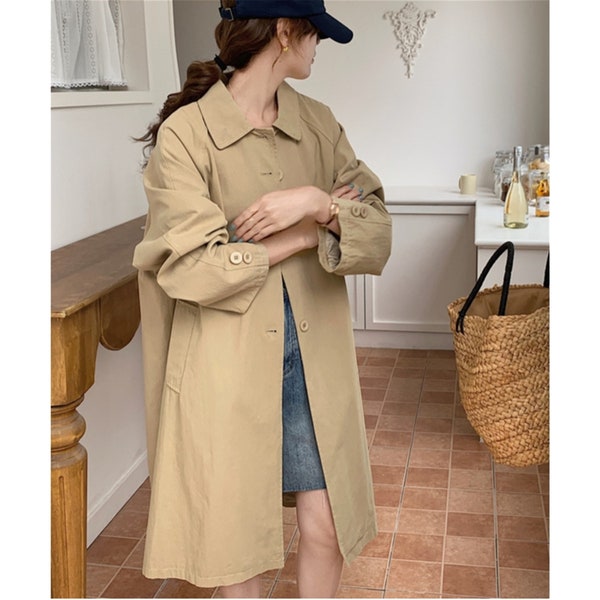 Cotton Duster Coat Women Long Cotton Jacket Minimalist  Spring Trench Coat Fall Wind Coat Oversize