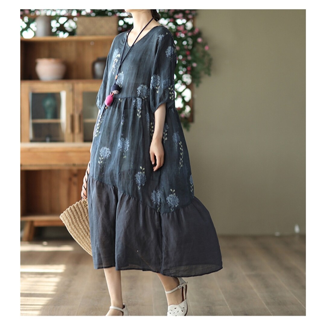 Womens Linen Long Dress Soft Linen Maxi Dress Patchwork Handmade Linen Dress Etsy