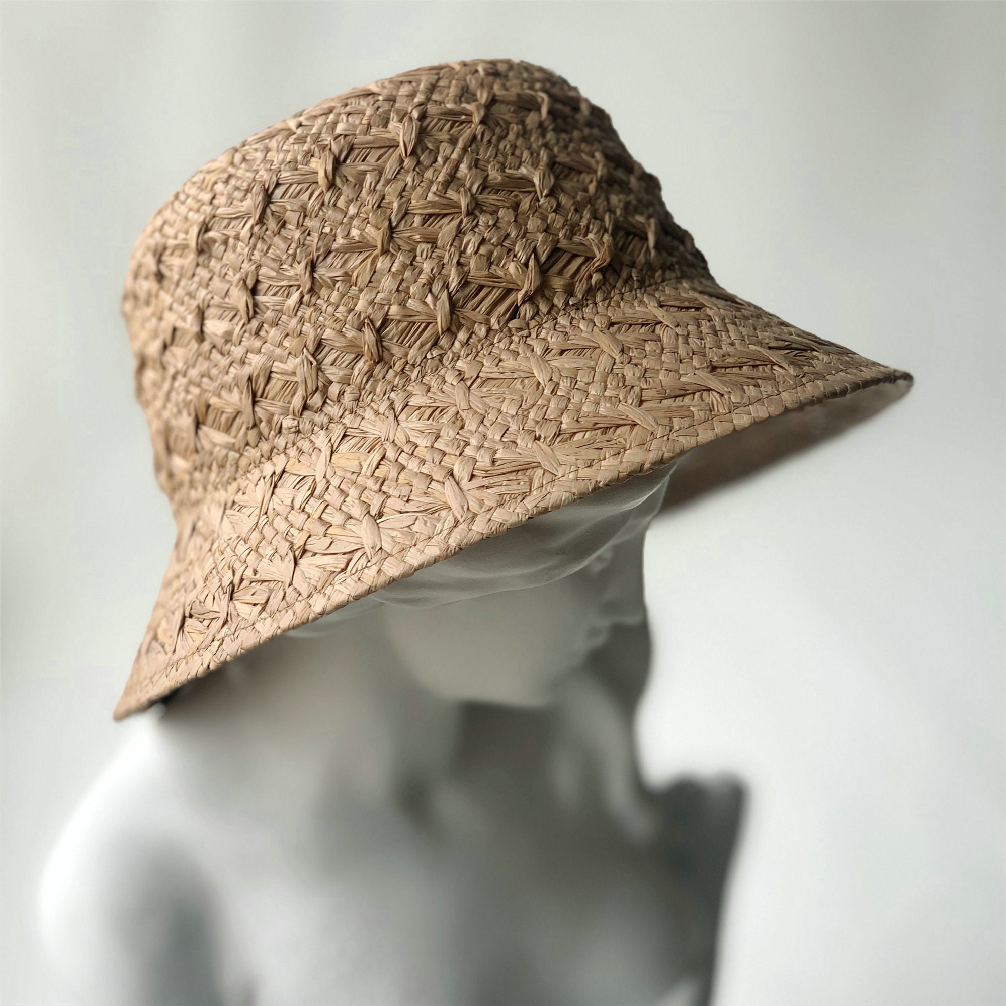 Retro Raffia Straw Bucket Hat Women Straw Cloche Hat Small Etsy