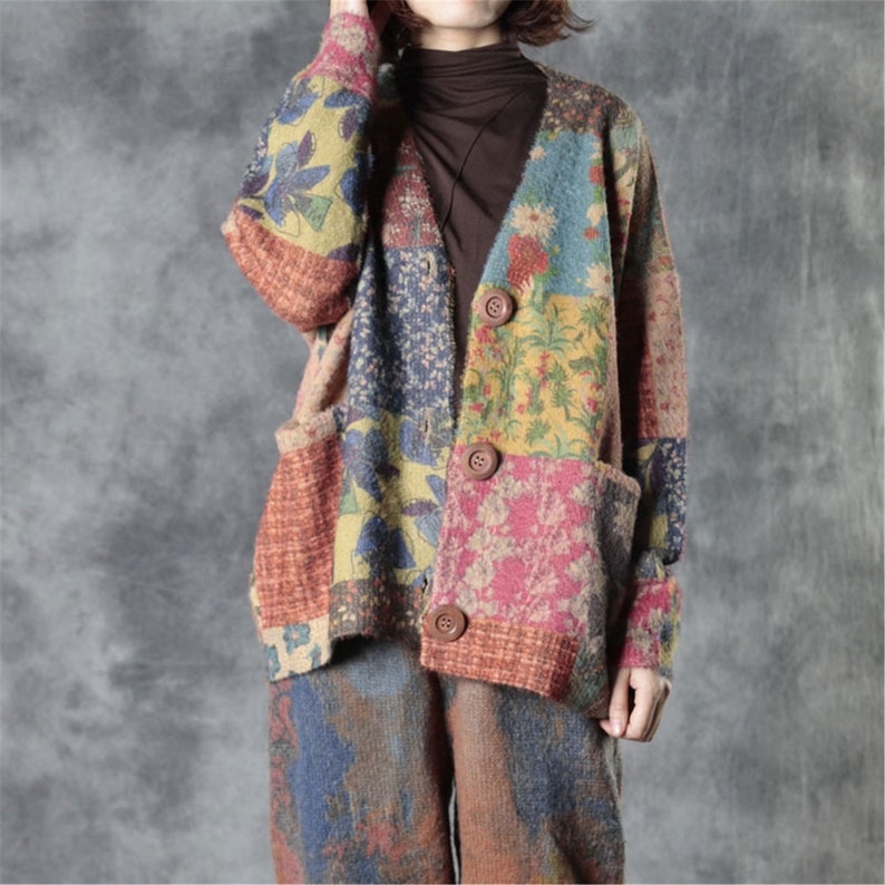 knitted floral cardigan