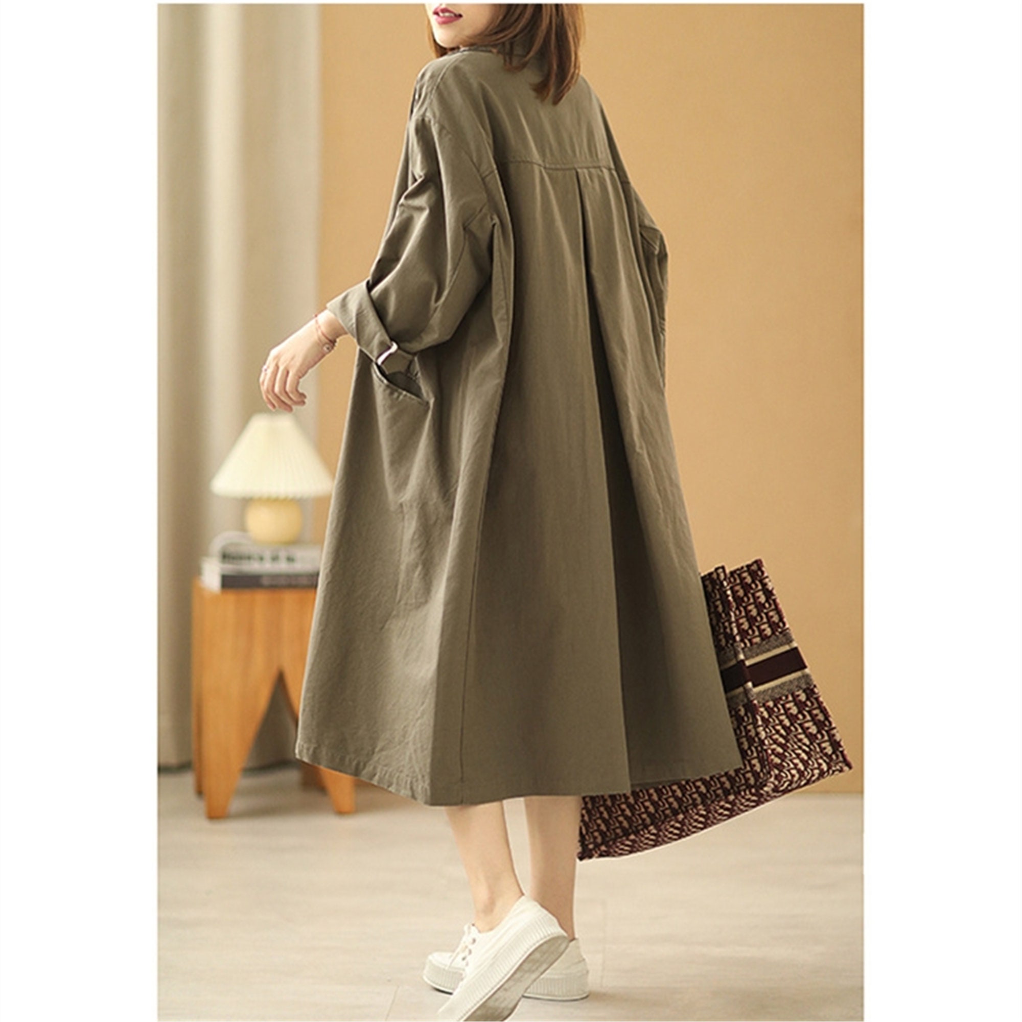 Women Cotton Trench Coat Long Duster Coat Cotton Jacket Women - Etsy