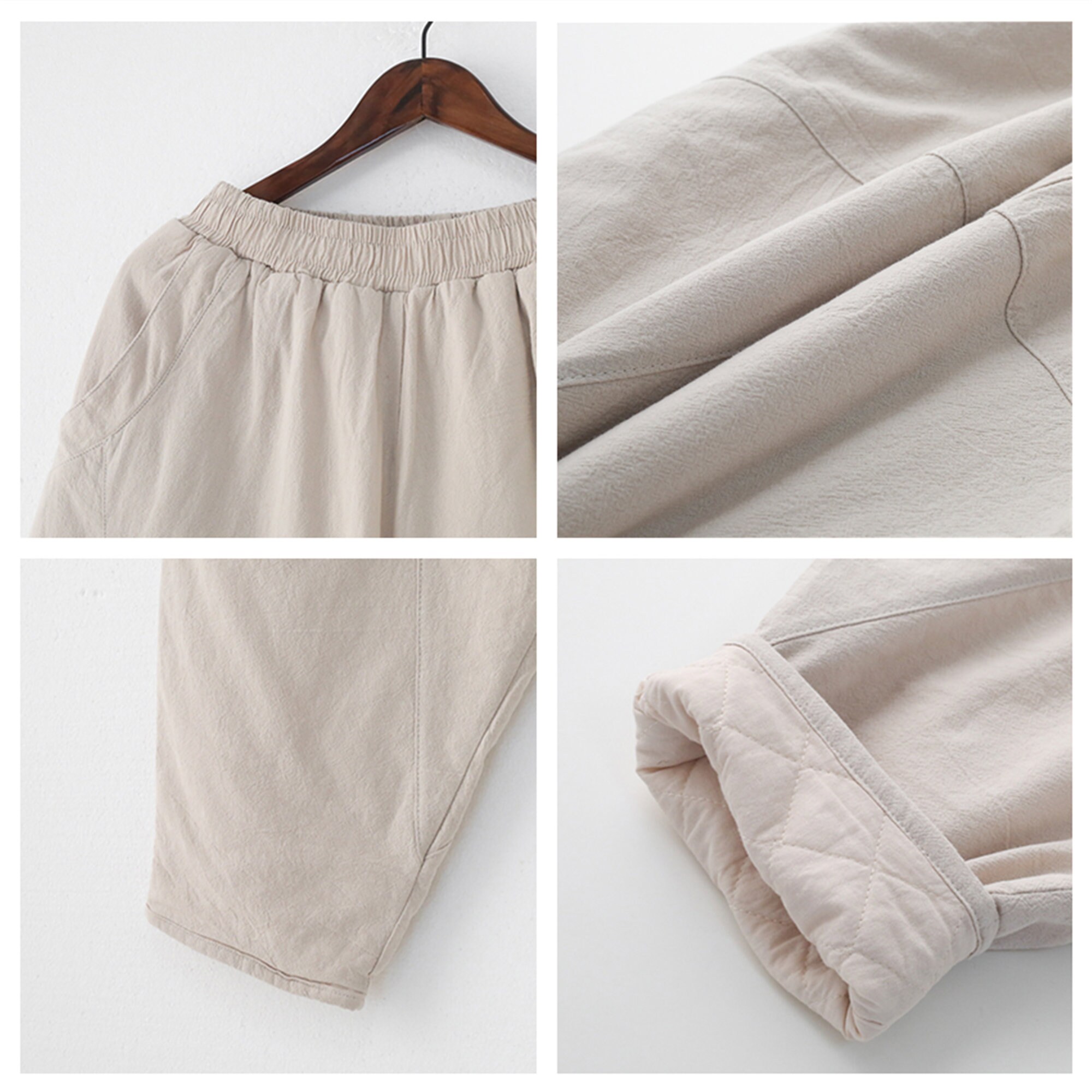 Quilted Coton Pants Women Winter Linen Trousers Warm Yoga Pants