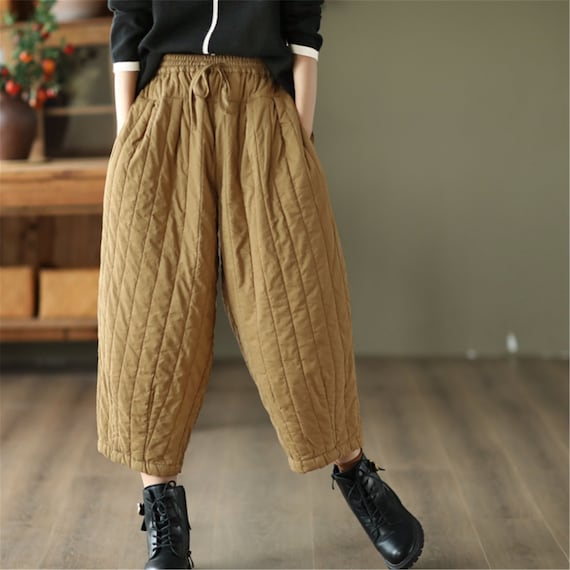 Famulily Harem Pants Women Cotton Linen High Elasticed Waistband