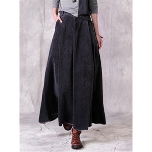 Winter Maxi Skirts With Pockets Women Vintage Warm Long Skirts Boho, Corduroy Skirts