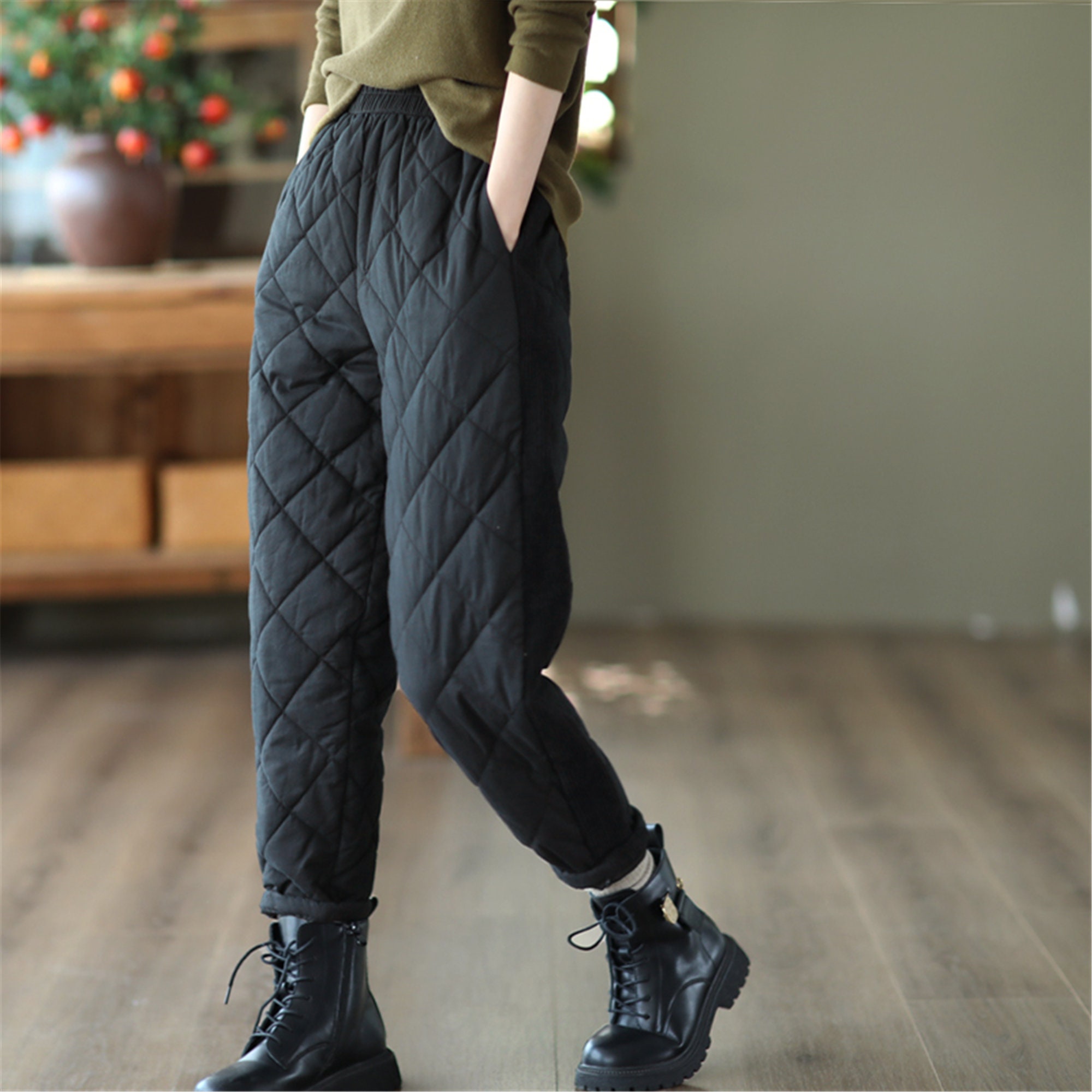 New Winter Warm Down Cotton Pants Women Fashion Padded Quilted