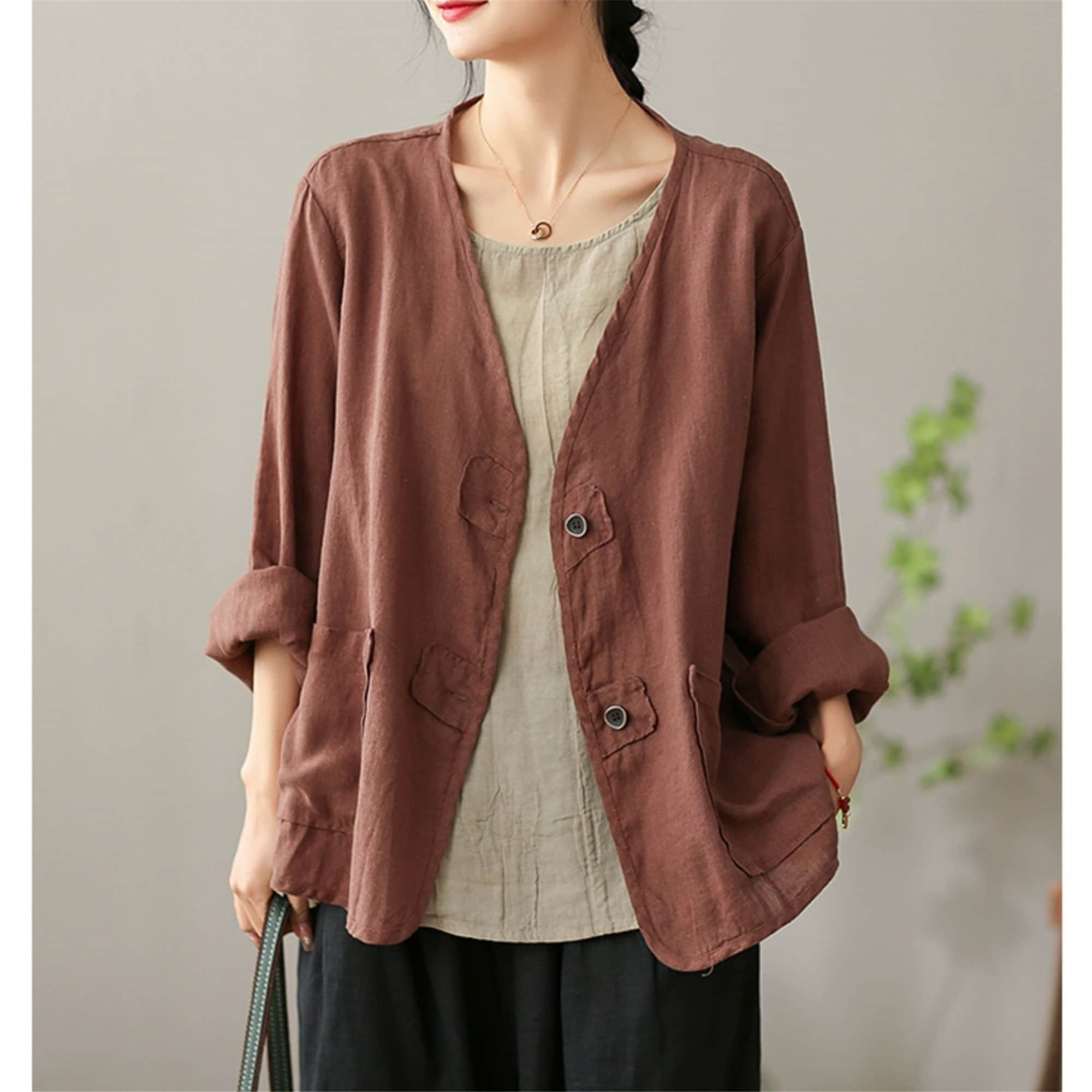 Women Summer Coat Cotton Linen Medium Long Loose Suit Jacket