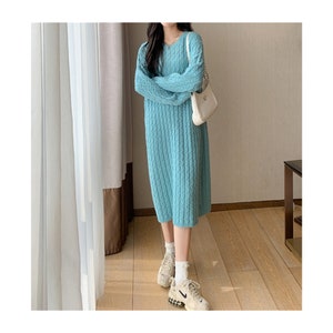 Handmade Crochet Dress Women Pullover Dress Cable Knitted Sweater Dress Outfit Spring Fall