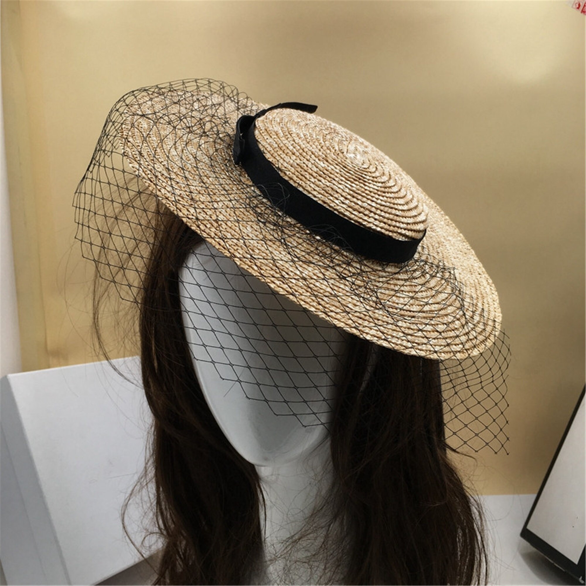 Flat Top Skimmer Shallow Boater Straw Hat Kentucky Derby Hat Etsy