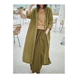 Fall Linen Duster Coat  Women Linen Trench Coat  Long Linen Jacket Pocket