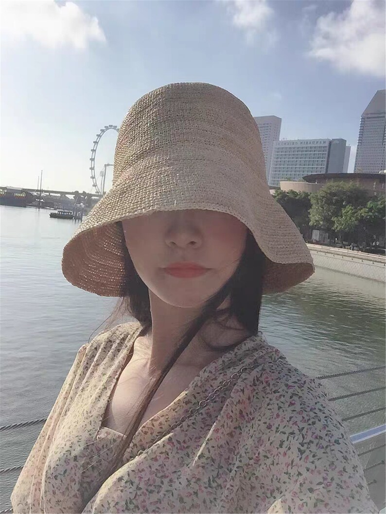 Raffia Straw Bucket Hat Women Japanese Straw Cloche Small Etsy