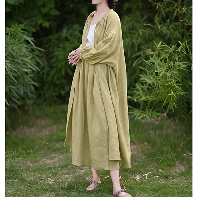 Long Linen Coat Green Cotton Duster Long Linen Jacket Handmade Etsy