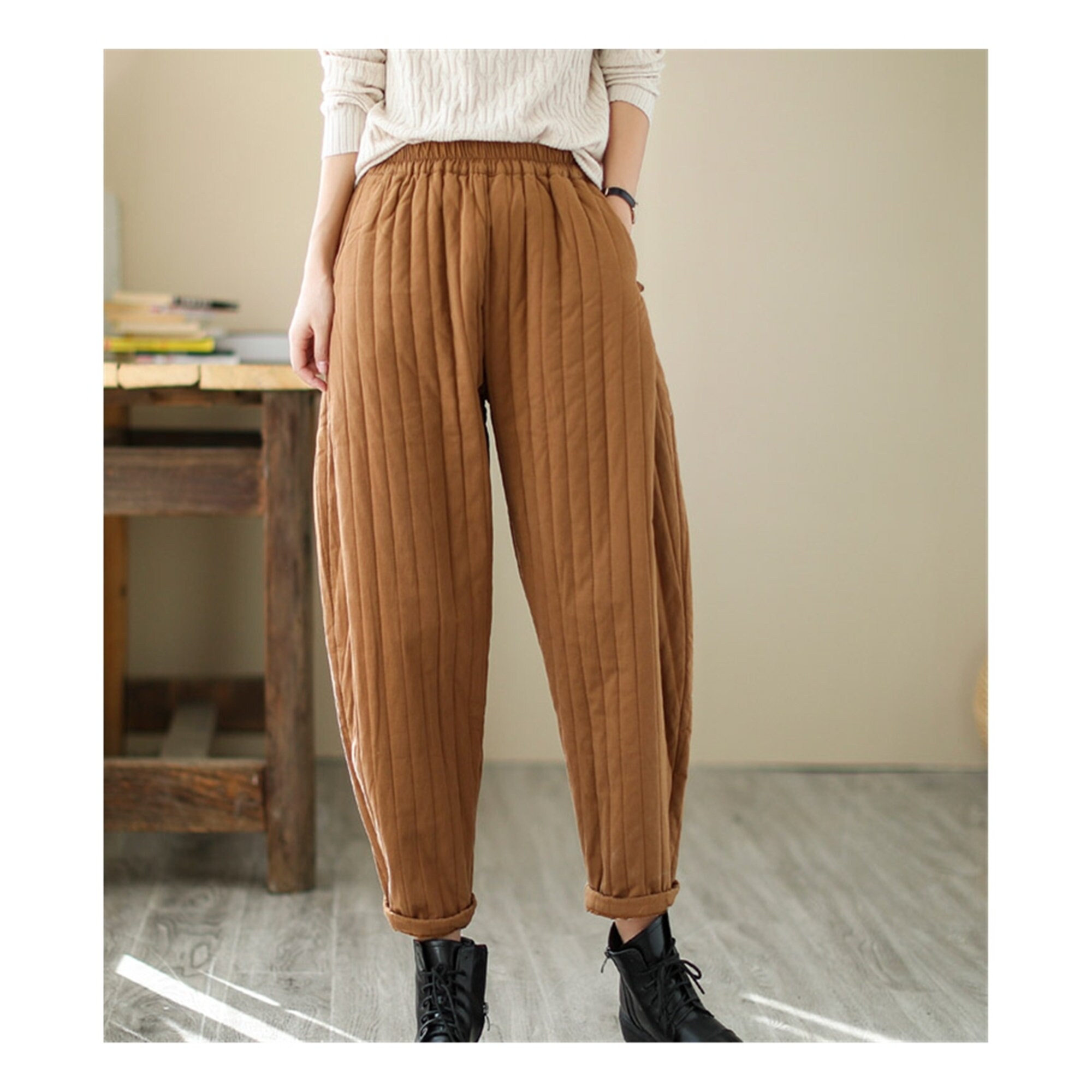Buy Women Quilted Harem Trousers Winter Quilt Warm Pants Women Winter Capri  Pants Large Size Online in India 