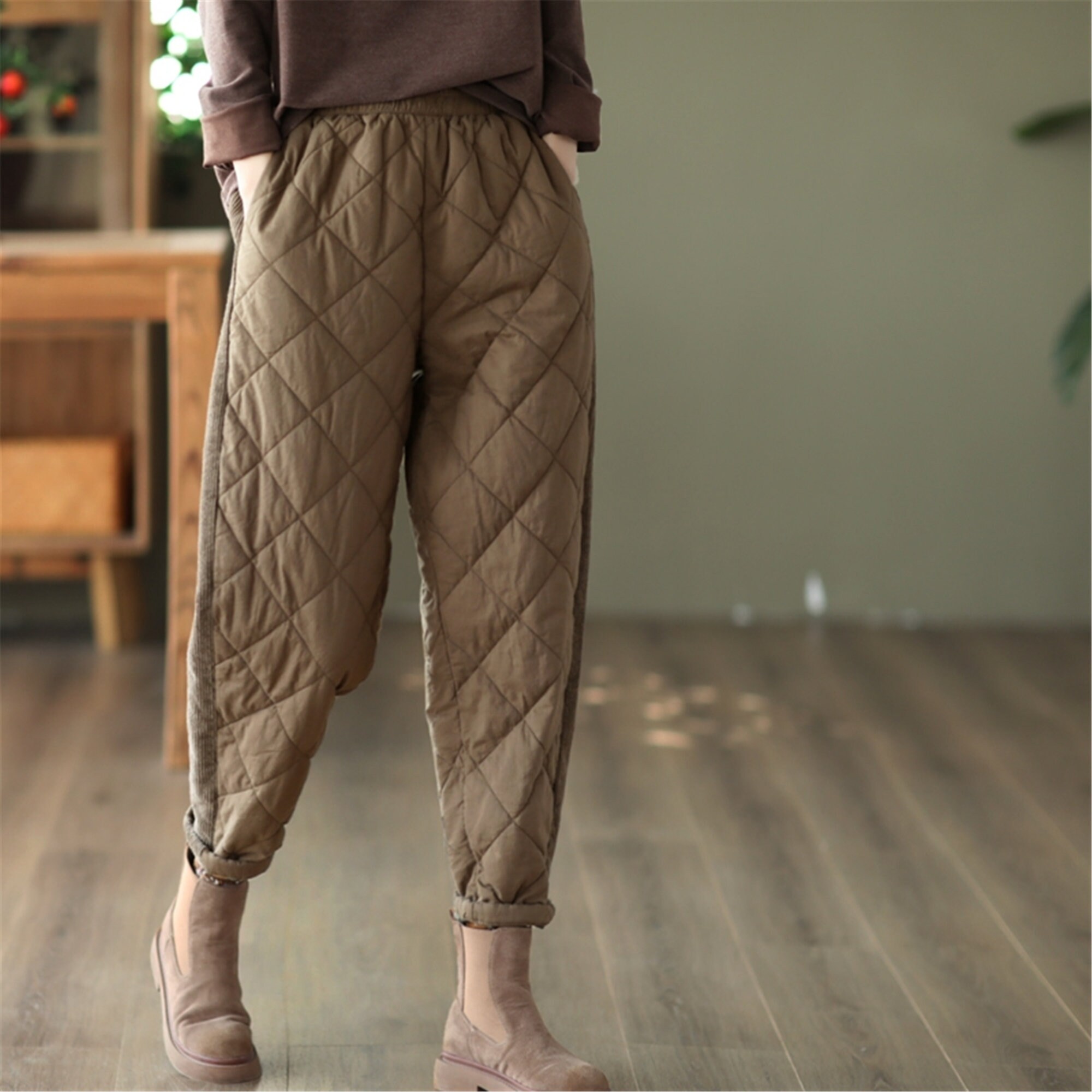 Buy Quilted Pants Women Cotton Winter Padded Trousers Thick Warm Harem Pants  Loose Online in India 