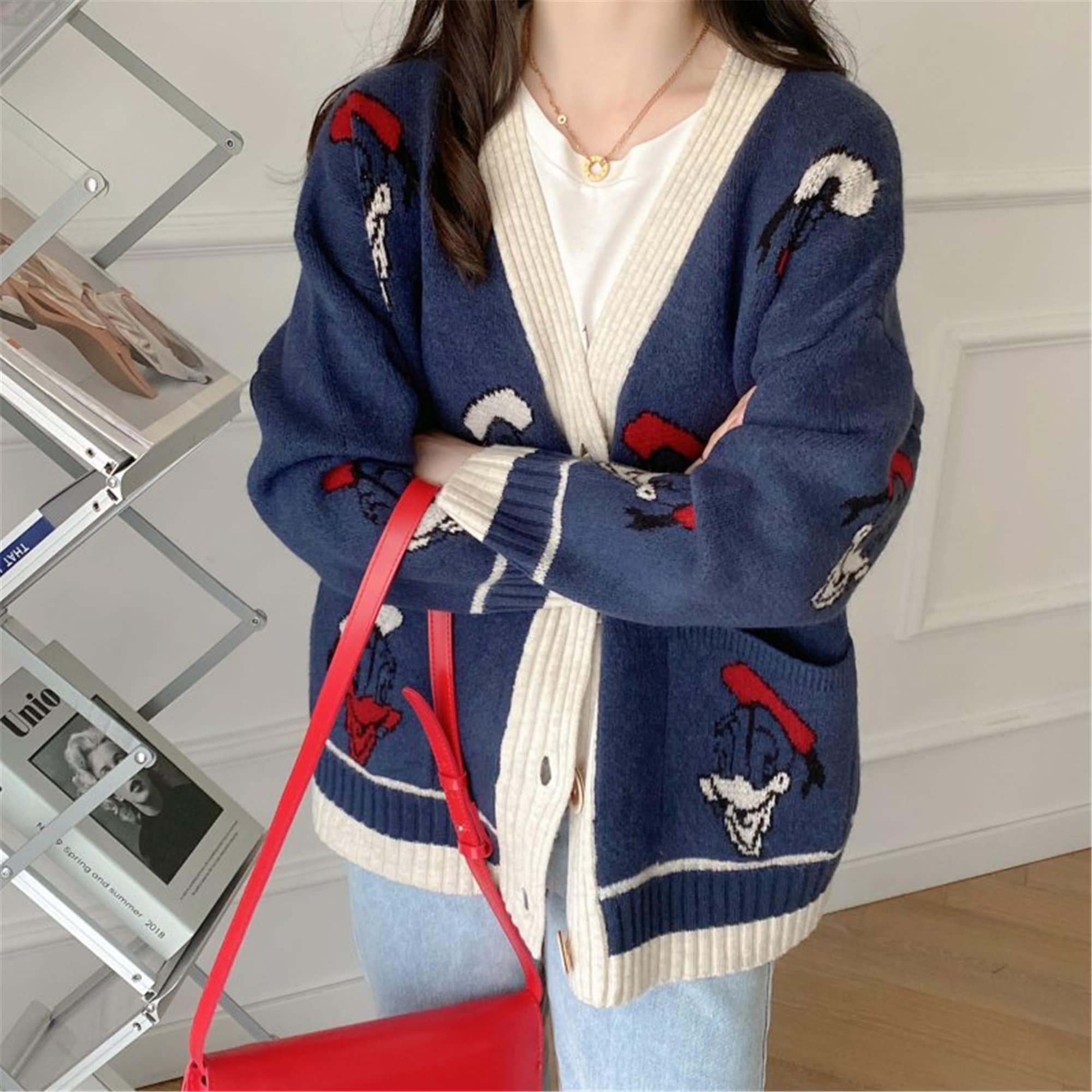 Vintage Long Cardigan Mickey Mouse Women Jacquard Sweater | Etsy