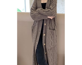 Cable Knit Cardigan Women ,Chunky Warm Cardigan Plus Size , Maxi Long Coat