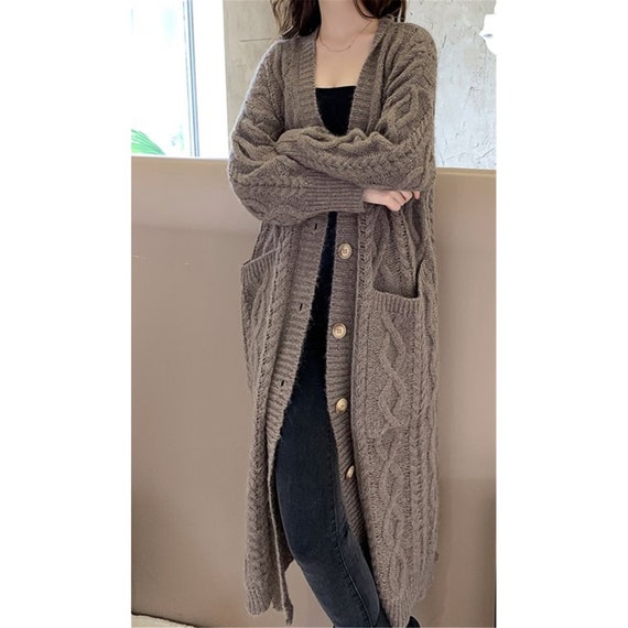Cable Knit Cardigan Women ,chunky Warm Cardigan Plus Size , Maxi Long Coat  