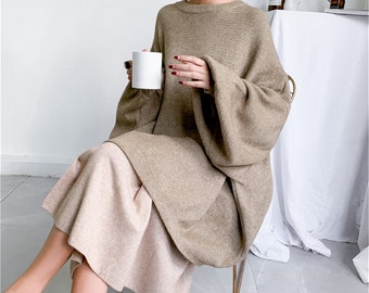 Oversize Wool Tunic Sweater Dress For Women