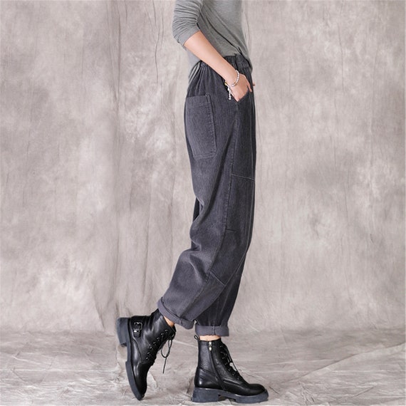 Women Slacks Winter Casual Corduroy Elastic Cuff Pants Harem Pants Wide Leg  Trousers Oversize -  Canada