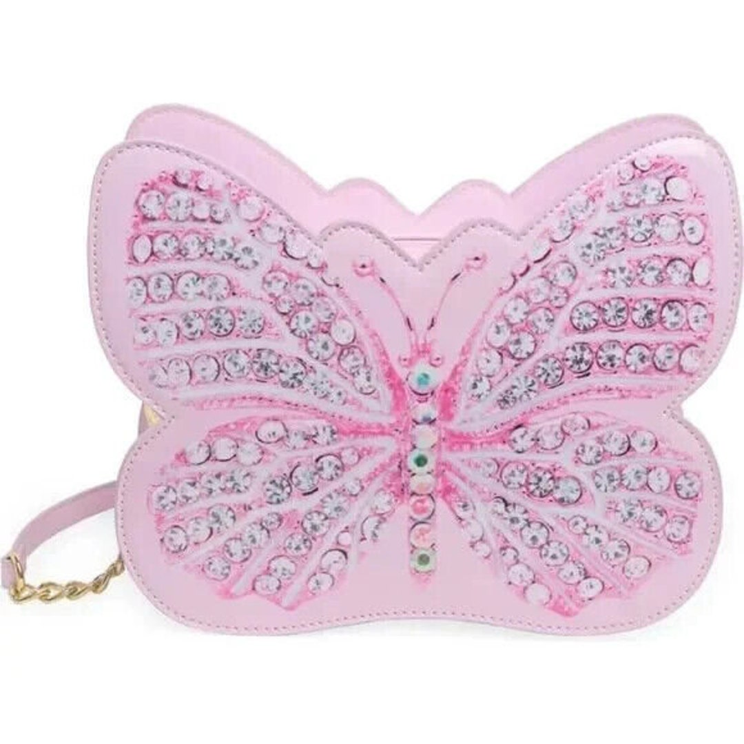 Betsey Johnson Kitsch Butterfly Medium Crossbody Bag Pink Crystals New