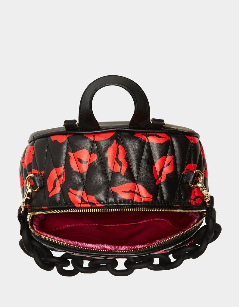 Betsey Johnson Kitsch Midi Backpack Puffed Nylon Red Lip & Lips