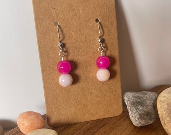 Pink beaded earrings, beaded earrings, dangle earrings, jewelry gifts, pretty earrings, pink earrings