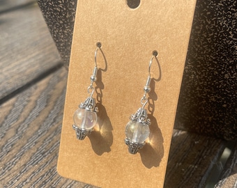Crystal ball dangle earrings, beaded earrings, dangle earrings, jewelry gifts, pearl style earrings, sparkly earrings