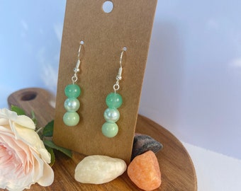 Green beaded earrings, beaded earrings, dangle earrings, jewelry gifts, pretty earrings, ombre beaded earrings