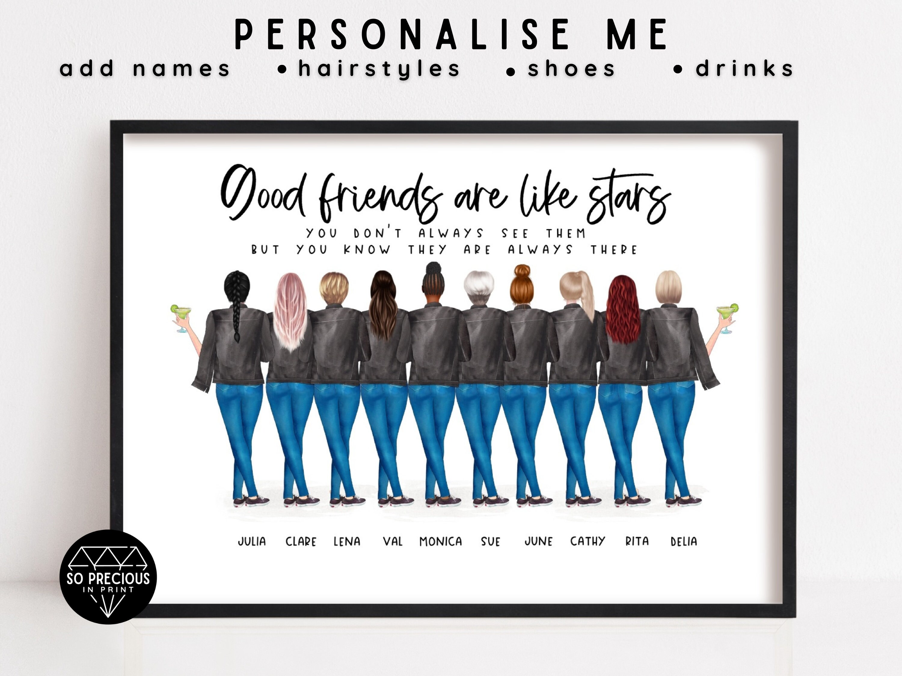 Friends Print Friendship Group Gift Personalised Etsy