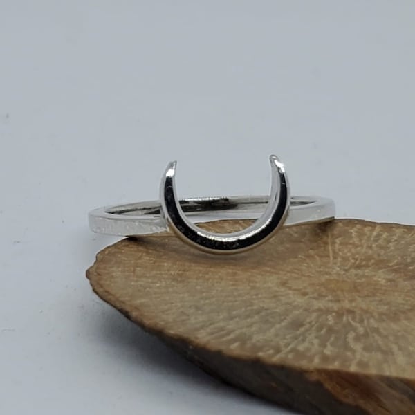 14k white gold ring, moon ring.