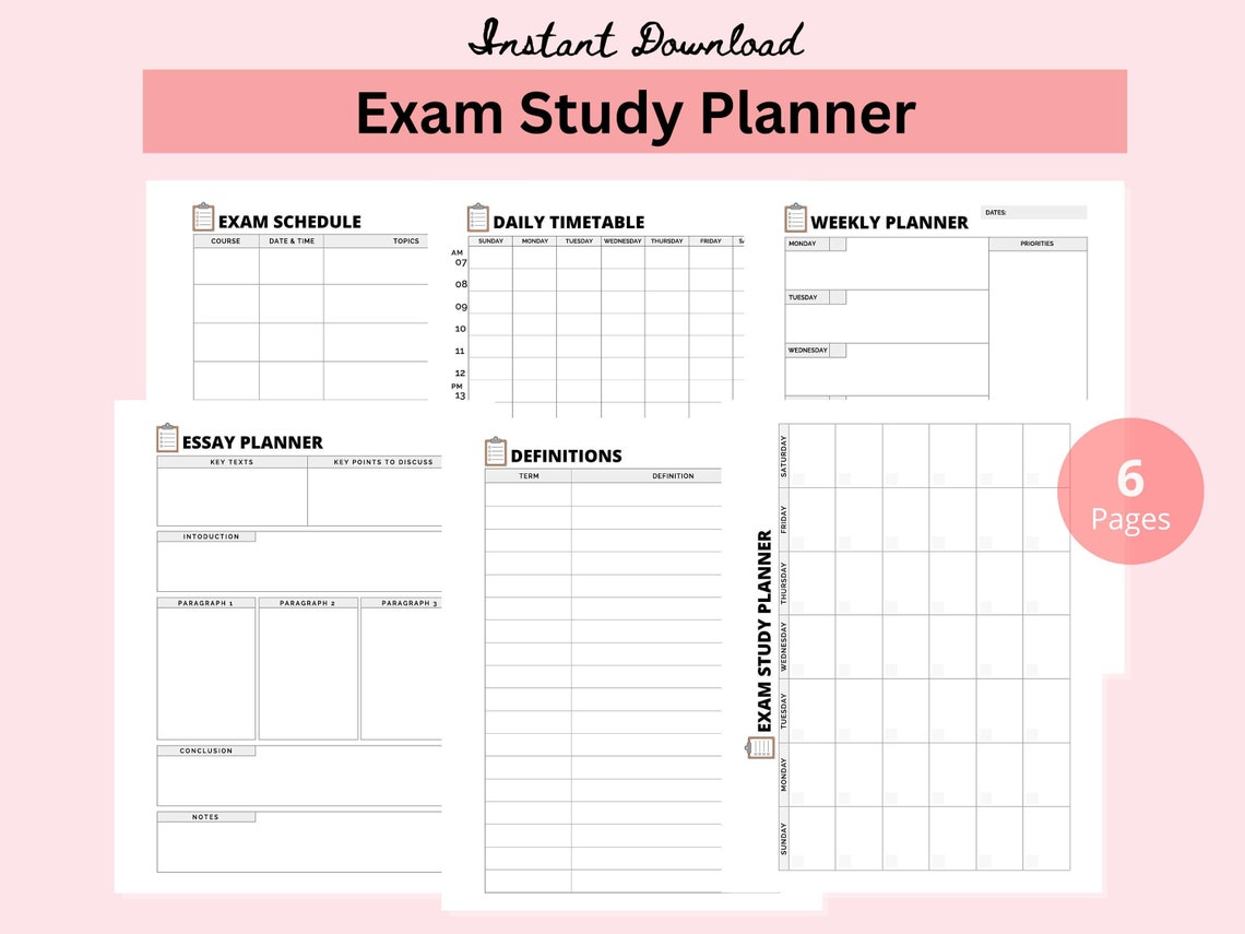 Exam Study Planner Printable | Student Exam Preparation Planner PDF ...