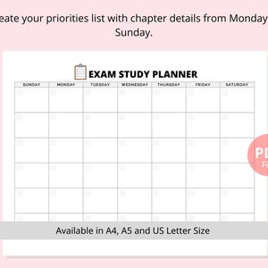 Exam Study Planner Printable | Student Exam Preparation Planner PDF ...