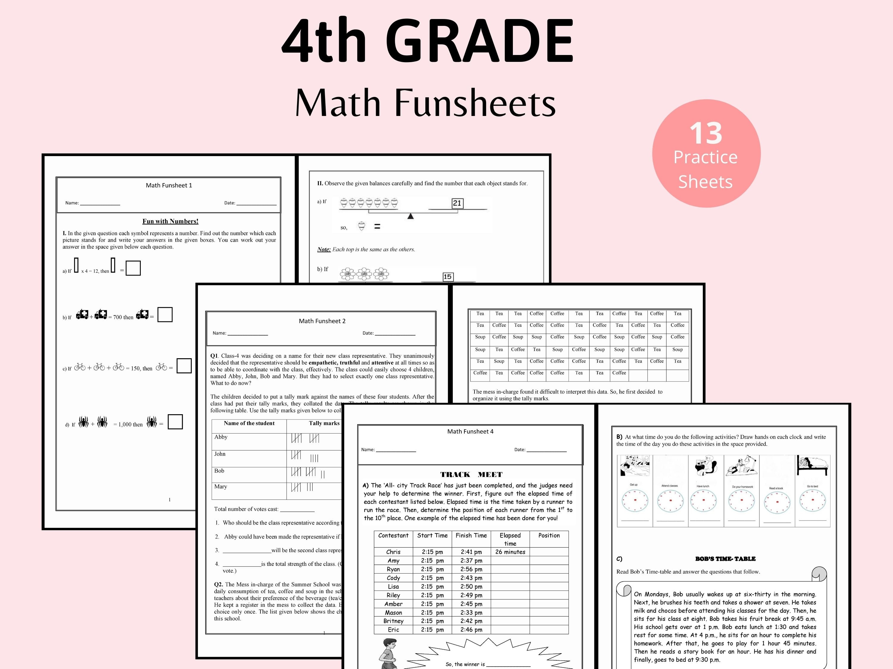 Math Worksheets For 4th Grade Free Printable