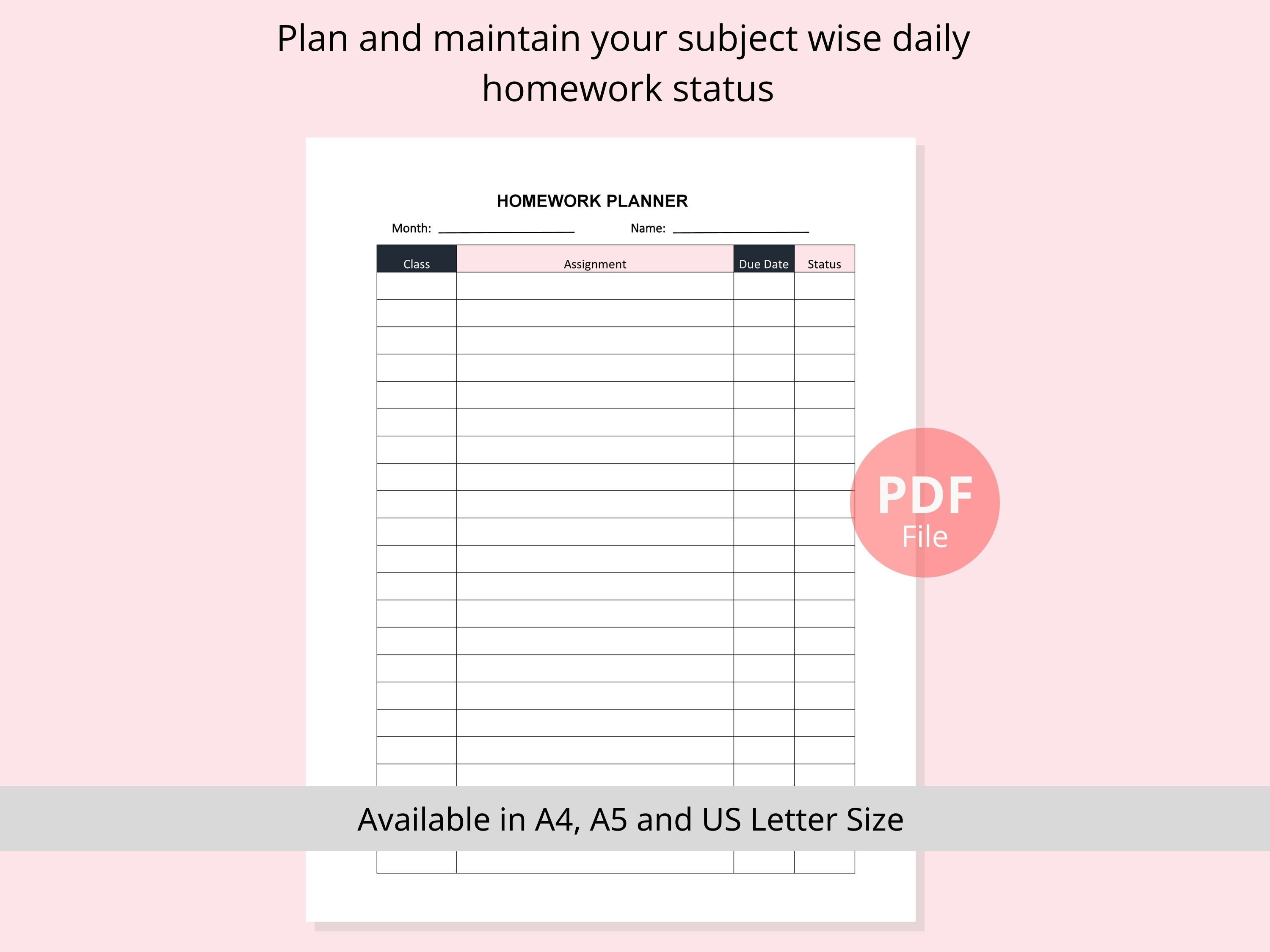 Homework Tracker, Printable Planner, Homework Planner, Assignment Planner,  School Planner, Student Planner A4 and Letter Sizes -  Israel