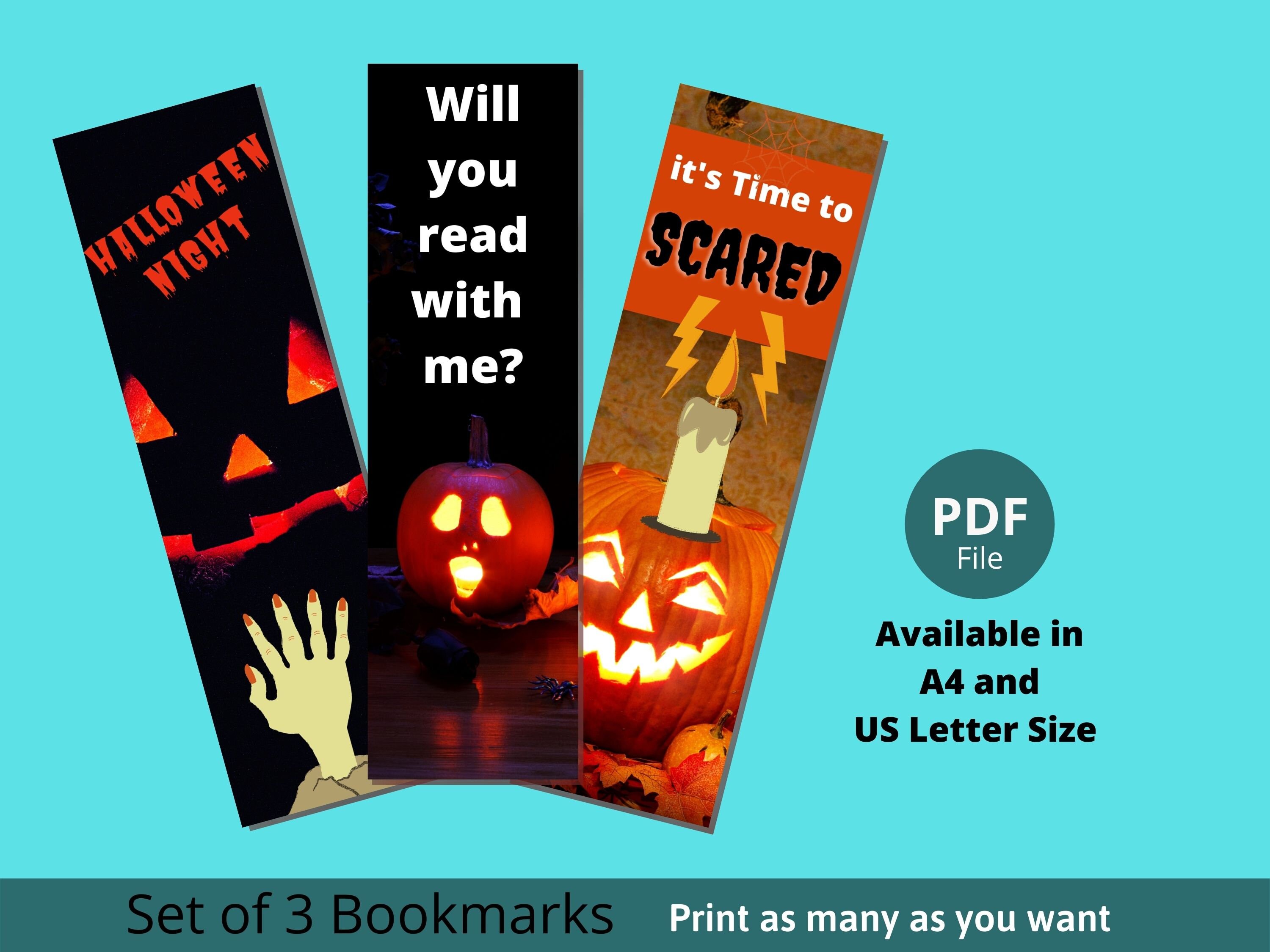 Halloween Bookmark Printable SET of 3 Bookmarks Spooky Etsy India
