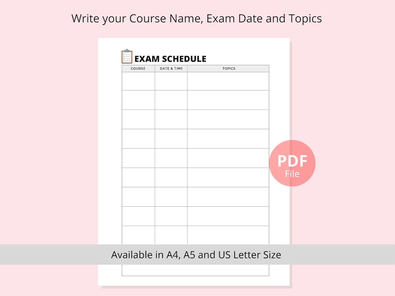 Exam Study Planner Printable Student Exam Schedule Digital | Etsy