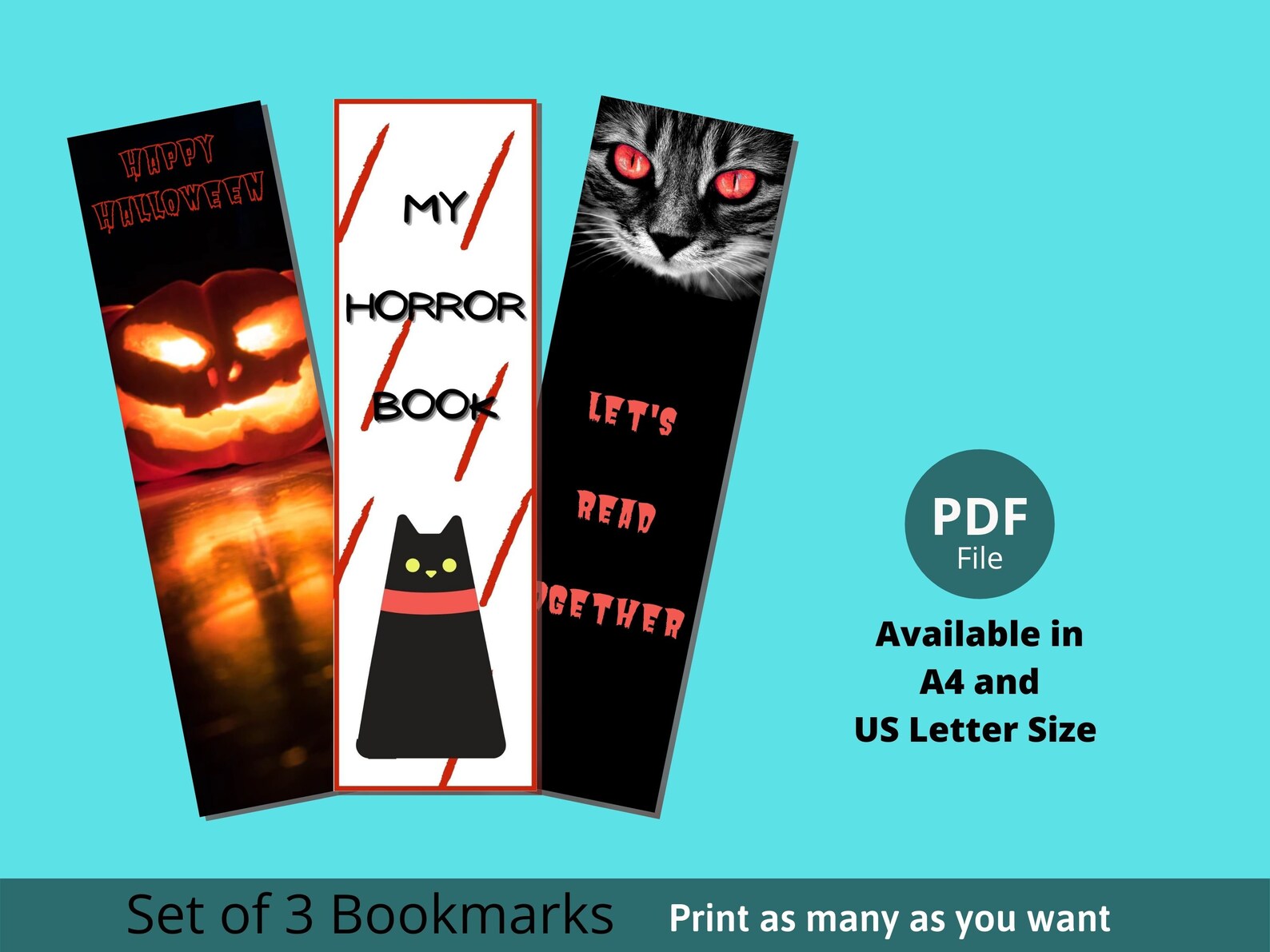 Printable Halloween Bookmarks Black Horror Bookmark Cat Etsy