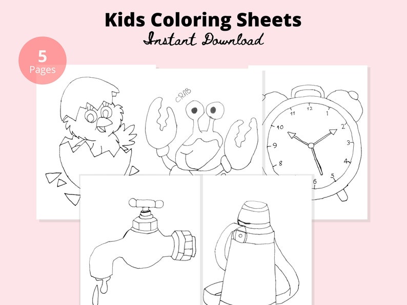 Instant Download Coloring Pages Chick Crab Clock Tap Etsy Instant Download Coloring Pages Chick Crab Clock Tap Etsy