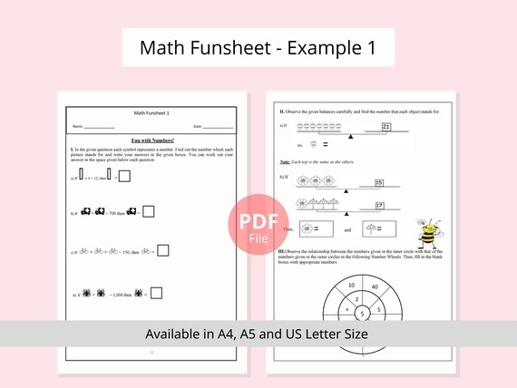 printable math funsheets math worksheets 4th grade practice etsy