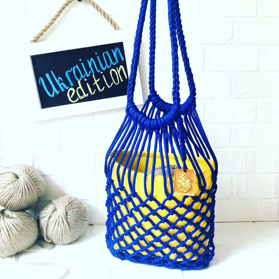Electric Blue string bag for women Synthetic Cotton string Etsy