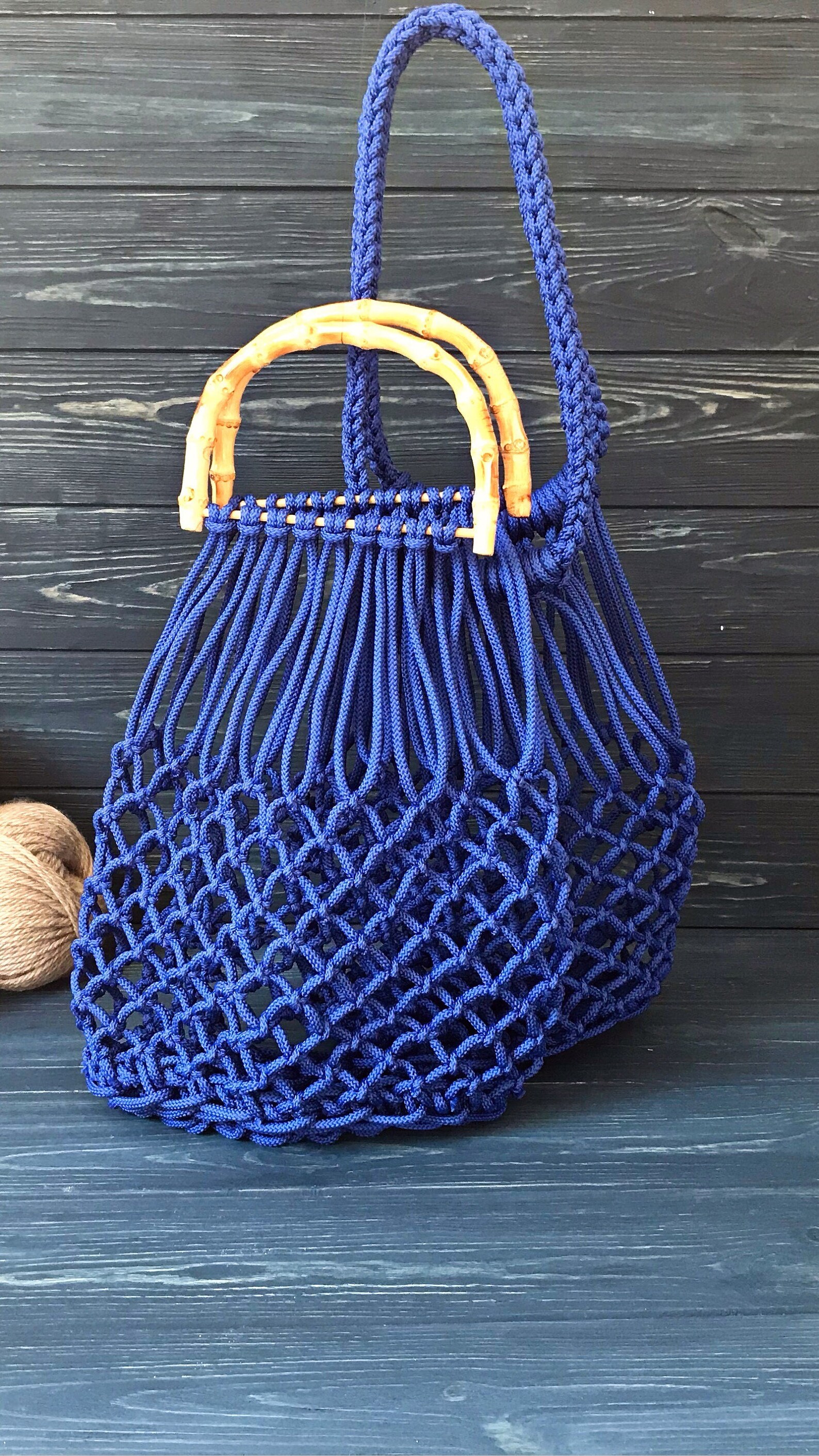 Electric Blue string bag for women Synthetic Cotton string Etsy