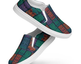 Chaussures en toile à enfiler de style tiki pour femmes, baskets à imprimé polynésien, chaussures décontractées pour femmes, chaussures de voyage uniques, chaussures décontractées pour vacances hawaïennes