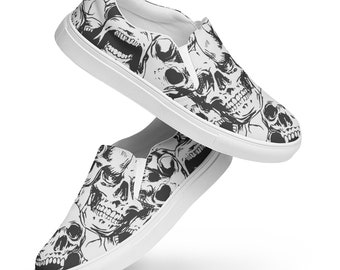 Skull Shoes for Women | slip-on canvas shoes, skulls, gift for her, Halloween, horror gifts, Halloween Ghostcore Cottagecore, Cozy Girl Fall