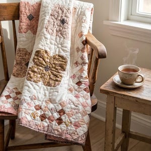 Handmade Floral Patchwork Quilt- One of a kind Heirloom Quilt, Cozy Throw or Bed Quilt